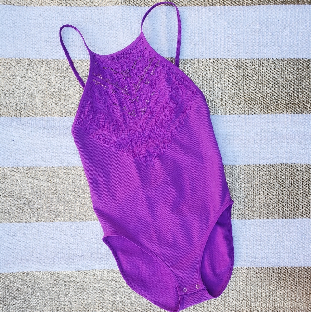 Free People Dark Magenta Ribbed Bodysuit